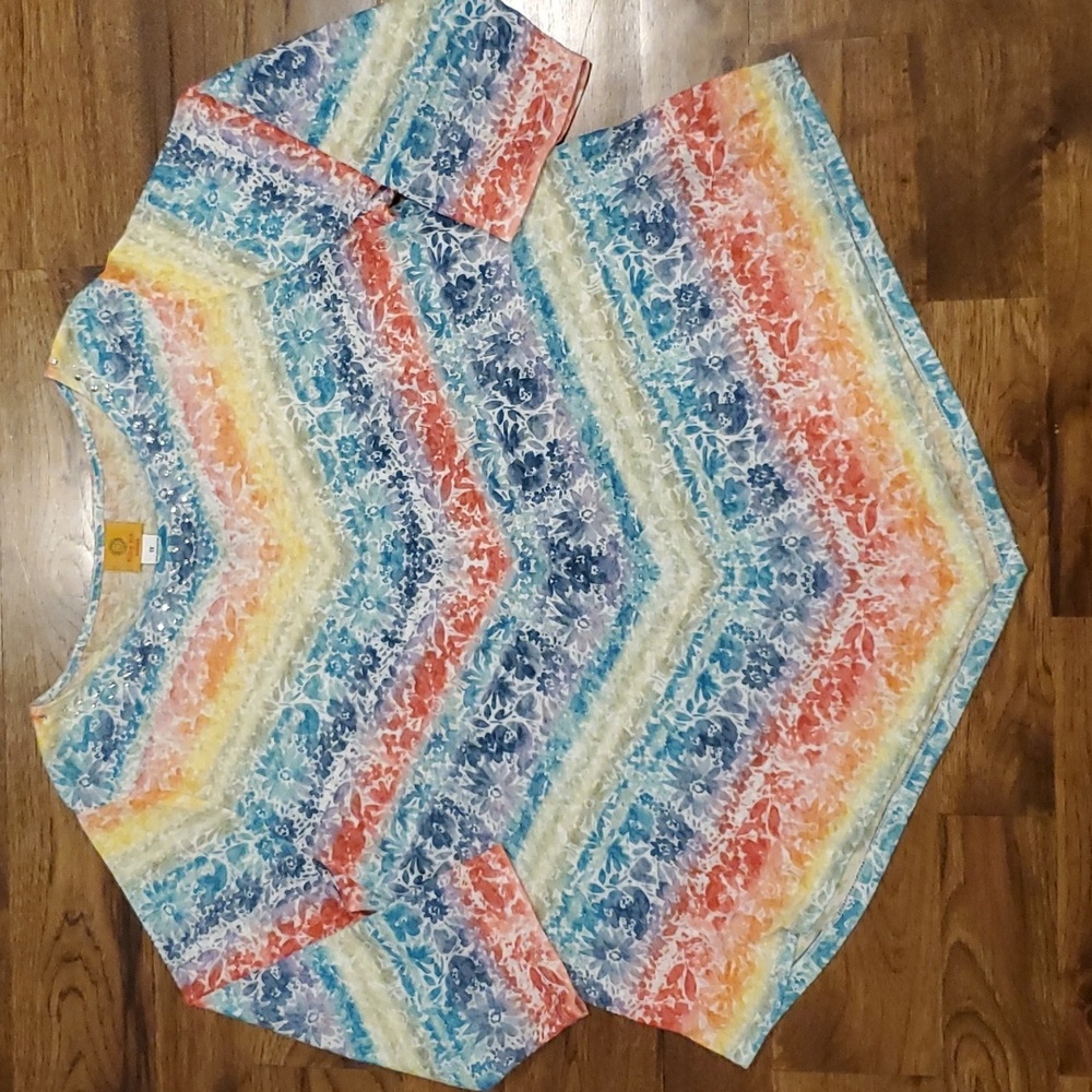Womens Ruby Rd. rainbow color floral 3/4 sleeve shirt size 1X